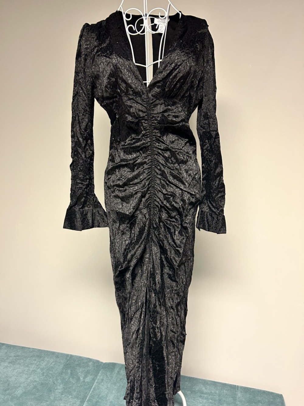 Topshop Black Ruched Long Sleeve Maxi Dress